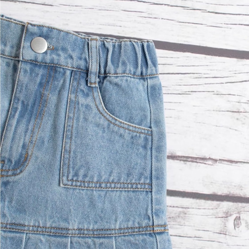 Pleated A Line Mini Denim Skirt - Picture 8 of 11
